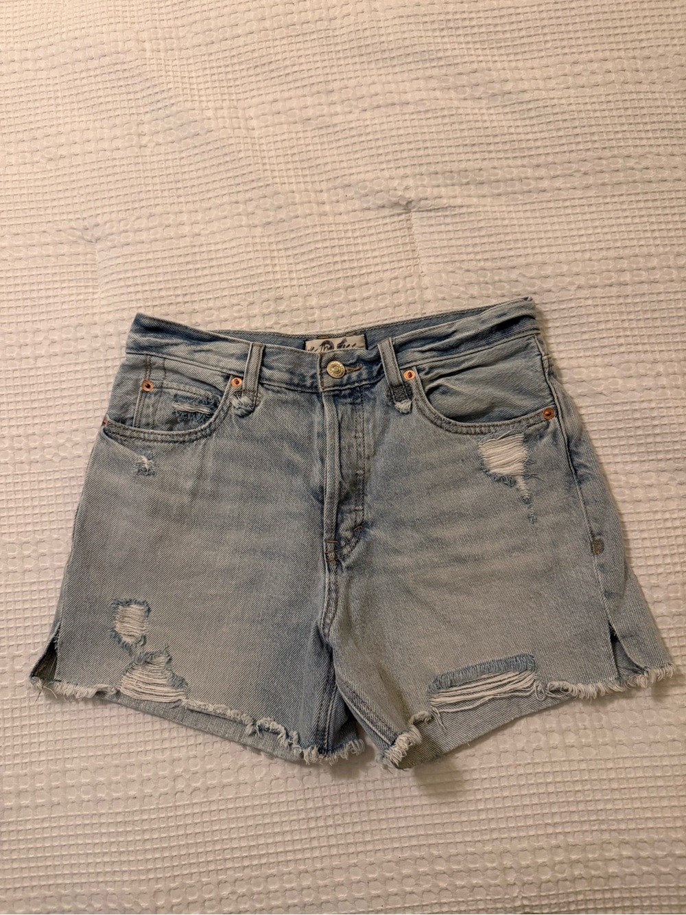 Free People Light Blue Distressed Denim Women's Shorts